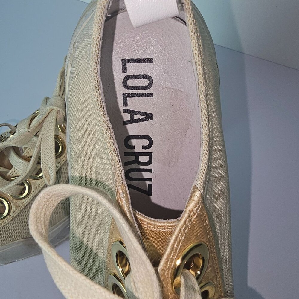 Lola Cruz Gold Mesh, Satin, Leather Chunky Heel Sneakers, Sz 36 - Picture 2 of 10